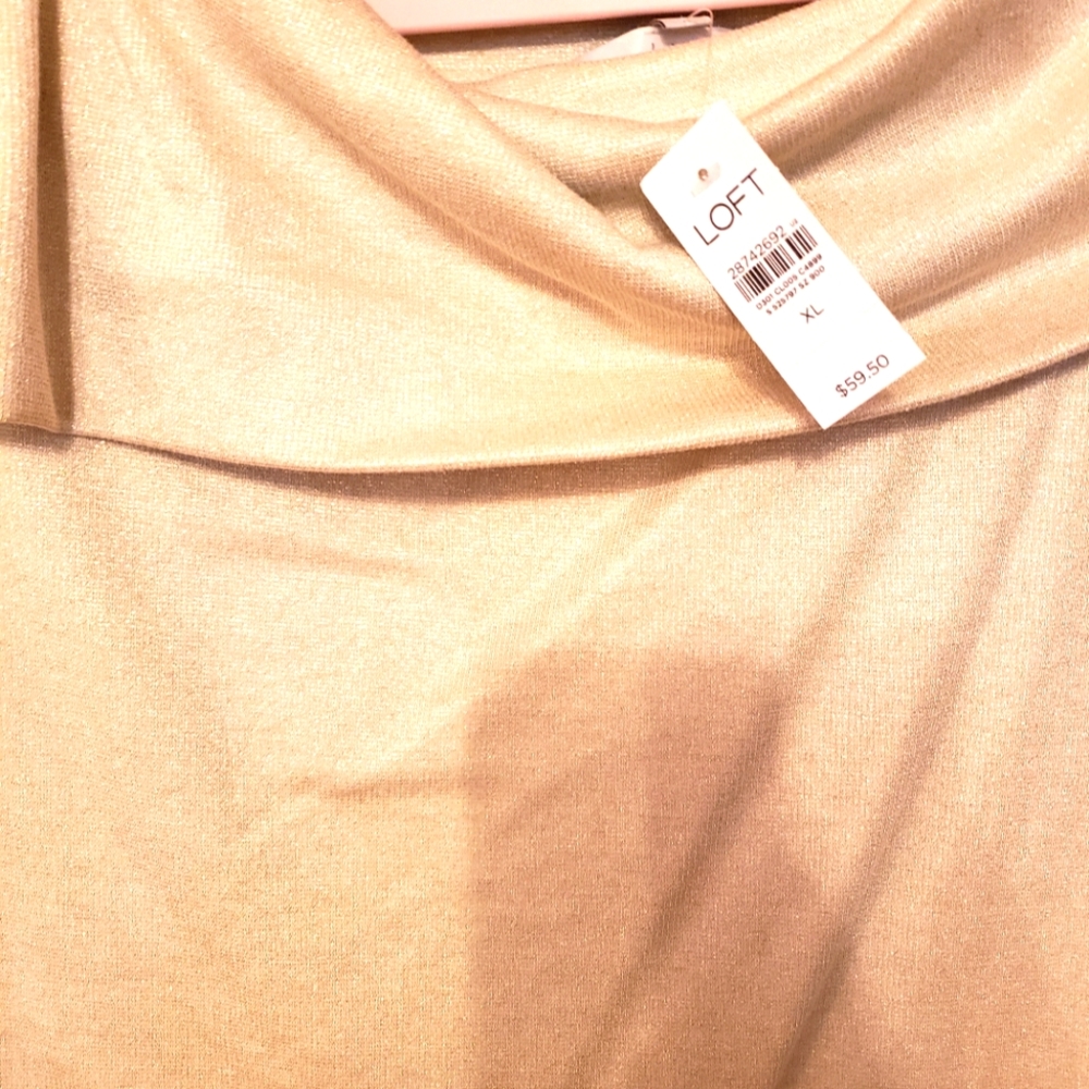 Off the shoulder, cream with gold metallic thread sweater.